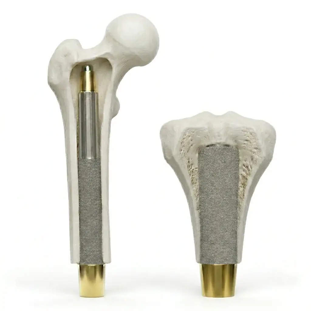 A titanium and gold osseointegration implant